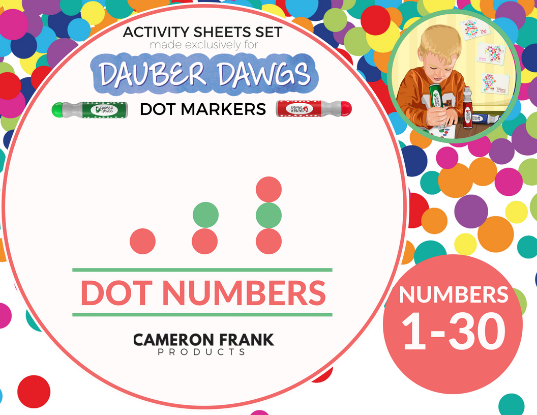 Cameron Frank Products Dot Markers for Toddlers 1-3 - Set of 8 Dauber Dawgs  Washable Dot