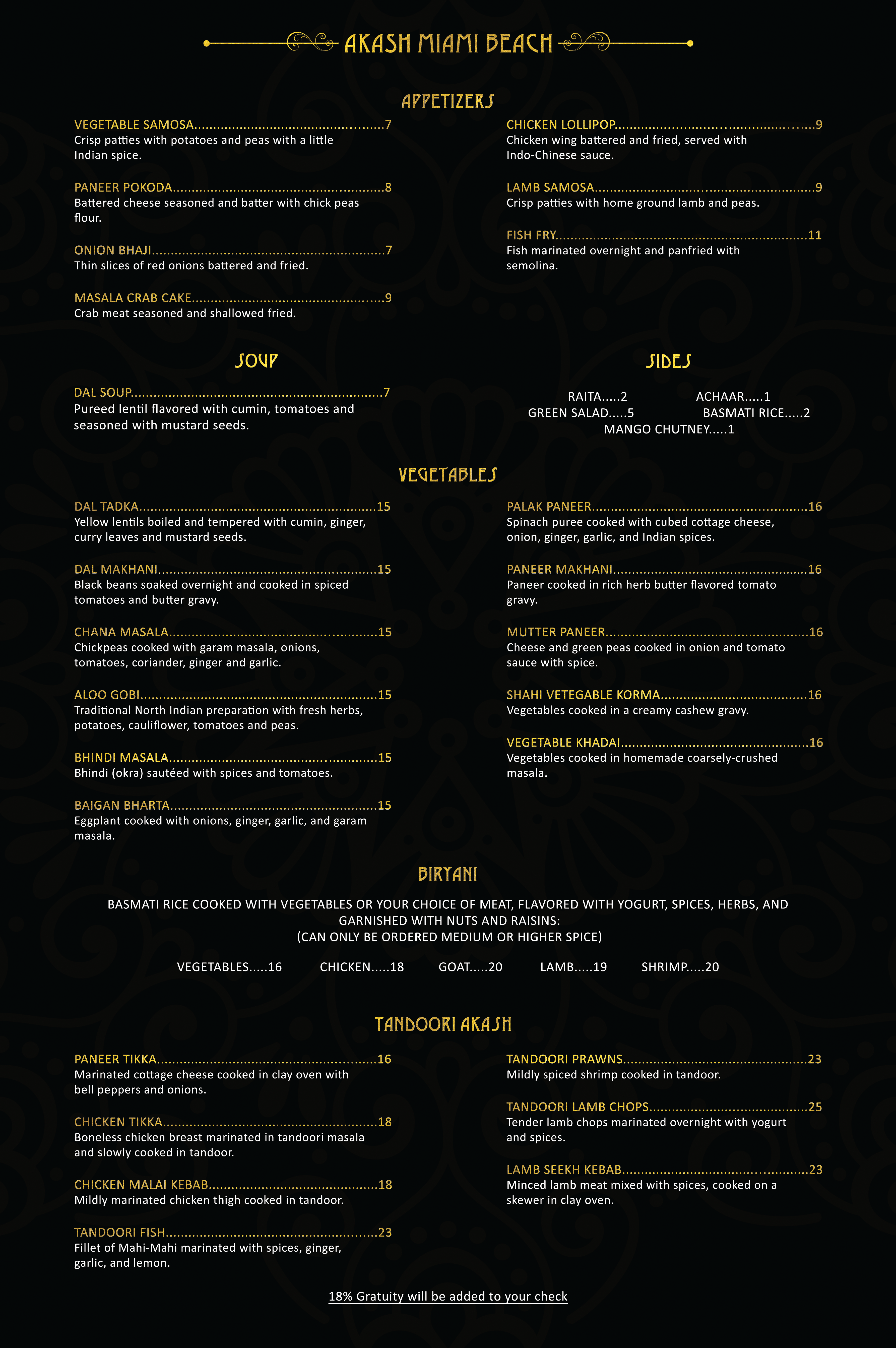 Menu Akash Miami Beach